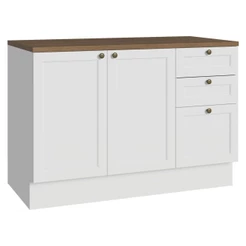 Balcão de Cozinha 120 cm 2 Portas 3 Gavetas Branco Tampo Rustic Vik Madesa