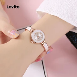 Lovito Elegante Relógio Quartz Simples e bandinha de Cerâmica relógio de Pulso Quartz LFA86204