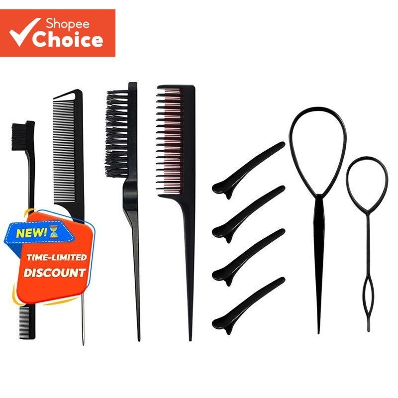 Conjunto De Pente De 10 Peças Com Ferramenta De Trança E Clipe De Bico De Pato Estilo , Escova De Cabelo