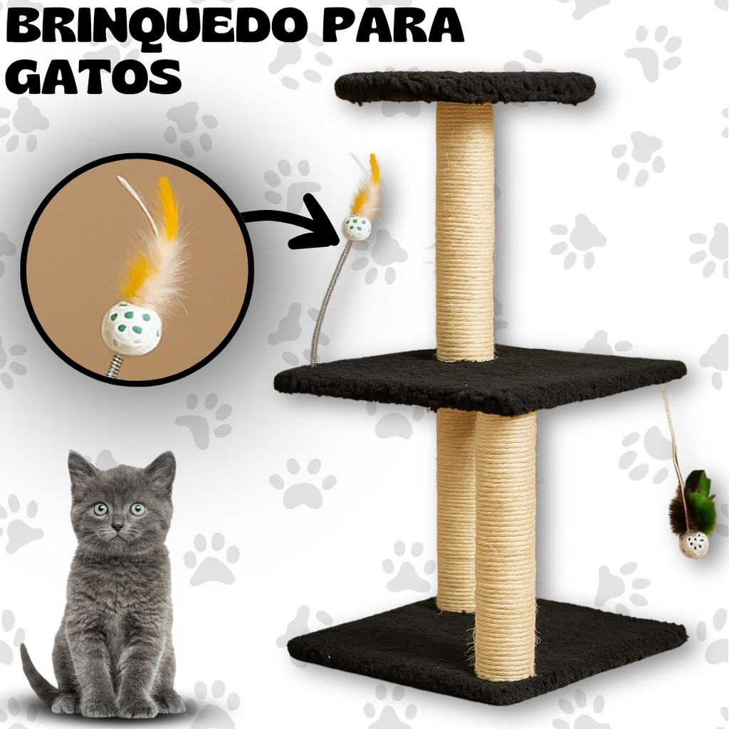 Arranhador Pet com 3 Andares Brinquedos e Estrutura Estável para Gatos em Oferta na Shopee