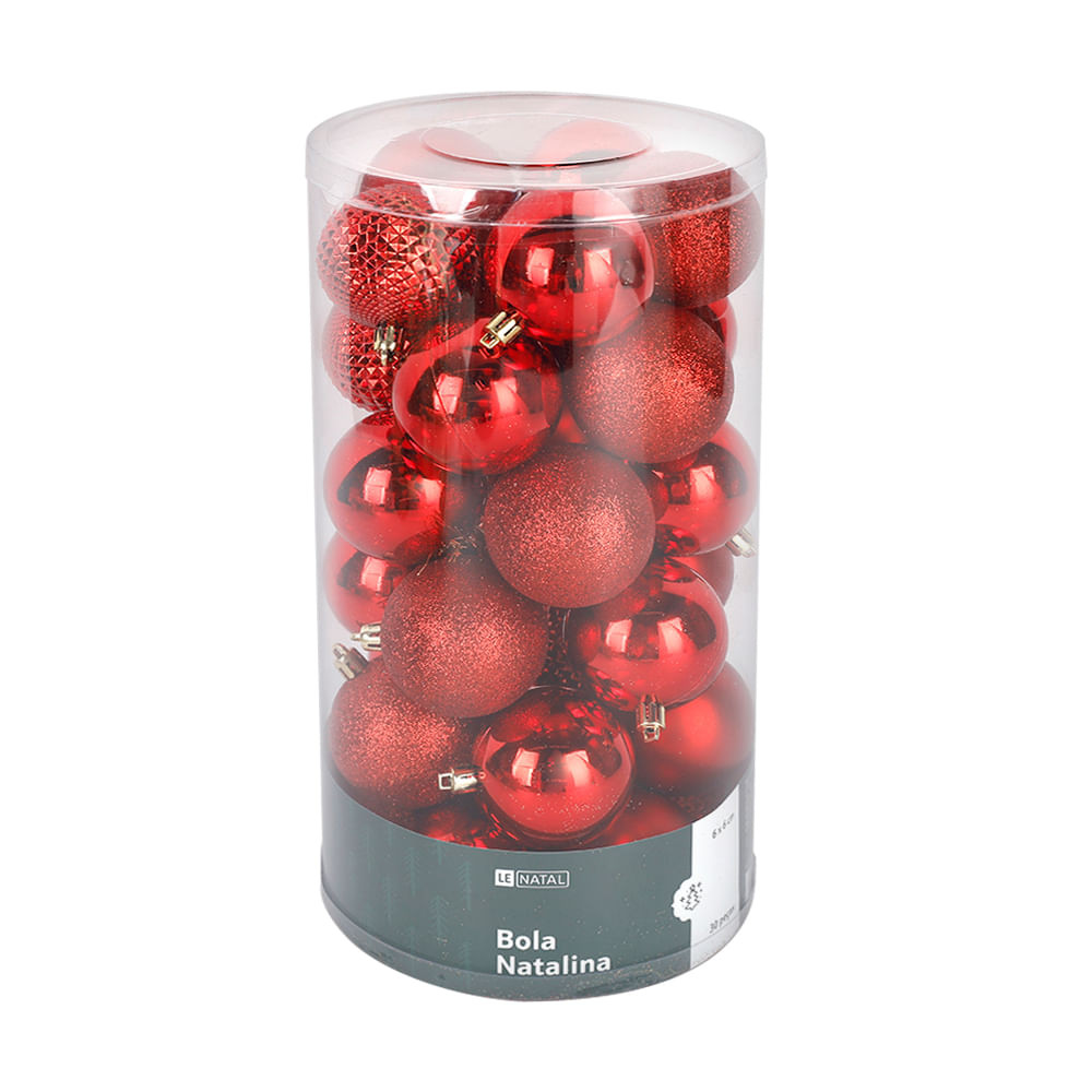 Tubo Bola Natal Le 6cm Vermelho com 30 Unidades - Home & Living