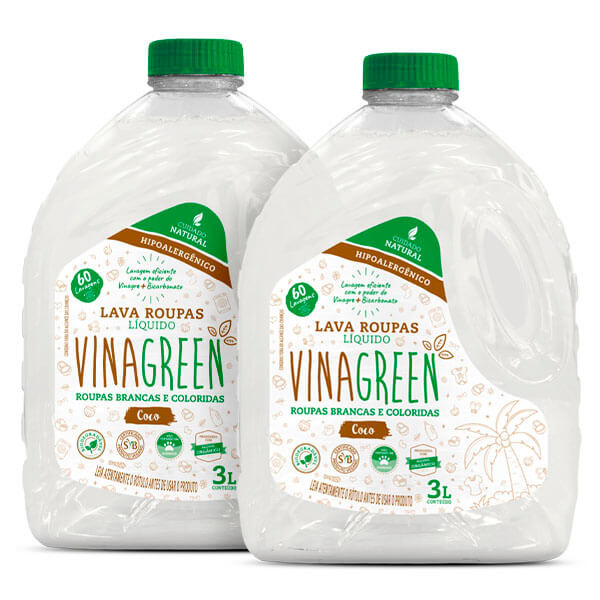 Kit Vinagreen 2 Lava Roupas Liquido Coco - 3 L em Oferta na Shopee