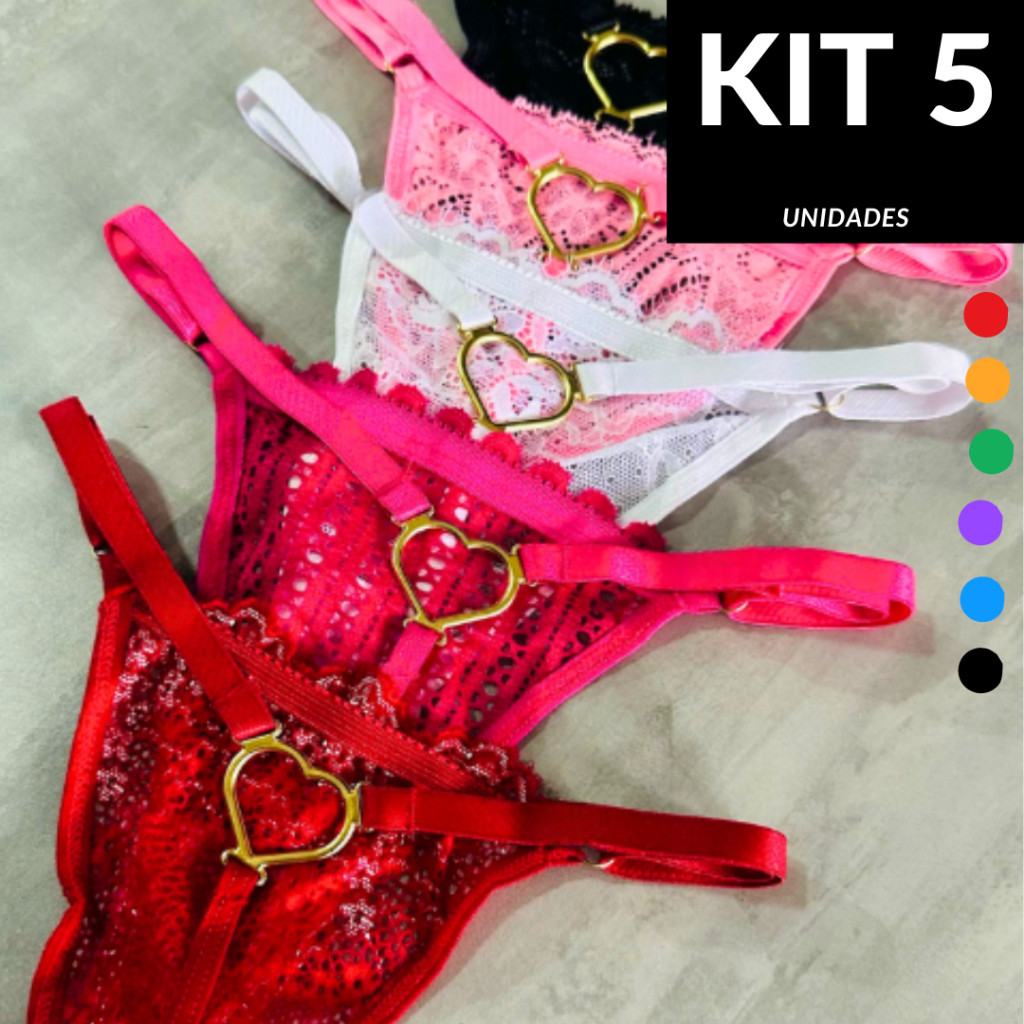 Kit 5 Tangas Coração Rendada Lingerie Sexy Sensual com Pingente Fio Dental Feminina em Oferta na Shopee