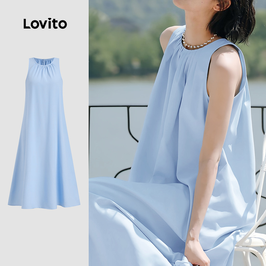Lovito Vestido Casual de Malha Tricotada com Toque Suave para Primavera/verão em Azul claro L137LD050 - Women Clothes