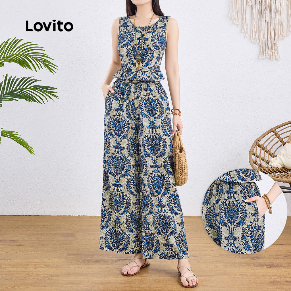 Lovito Blusas Ou Calças Com Babados Estilo Boho Para Primavera/verão Para Mulheres L137ED063 em Oferta na Shopee