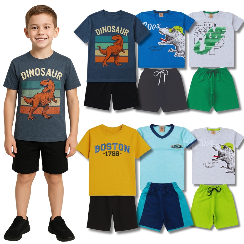 Kits Sortido Peças de Roupas Infantil Menino 5 Camisetas + 5 Bermudas - Conjuntos Masculino Verao