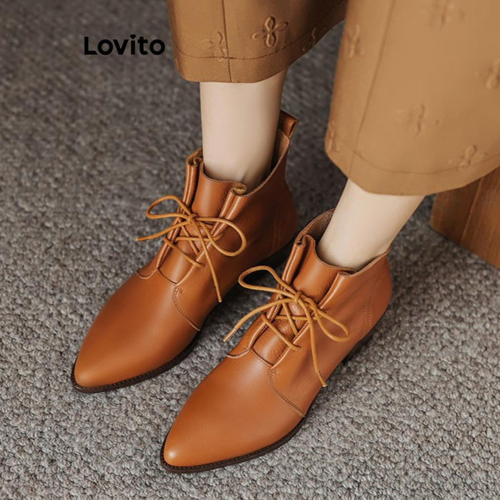 (Trendy) Lovito Bota Casual lisa retrô estilo britânico pontiagudo Chelsea de salto alto para mulheres LFA62285 - Women Shoes