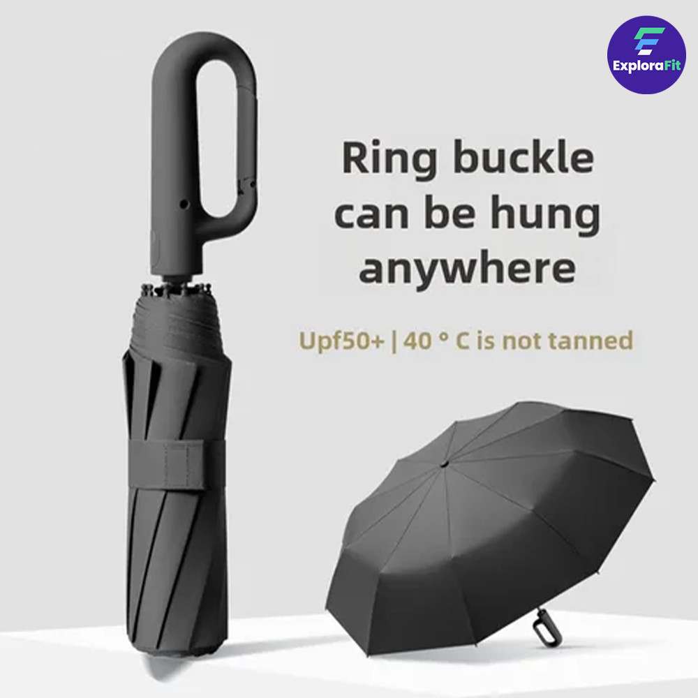 Guarda-chuva Automático Portátil com UPF 50+ - Dobrável Compacto e Anel de Fivela para Pr…