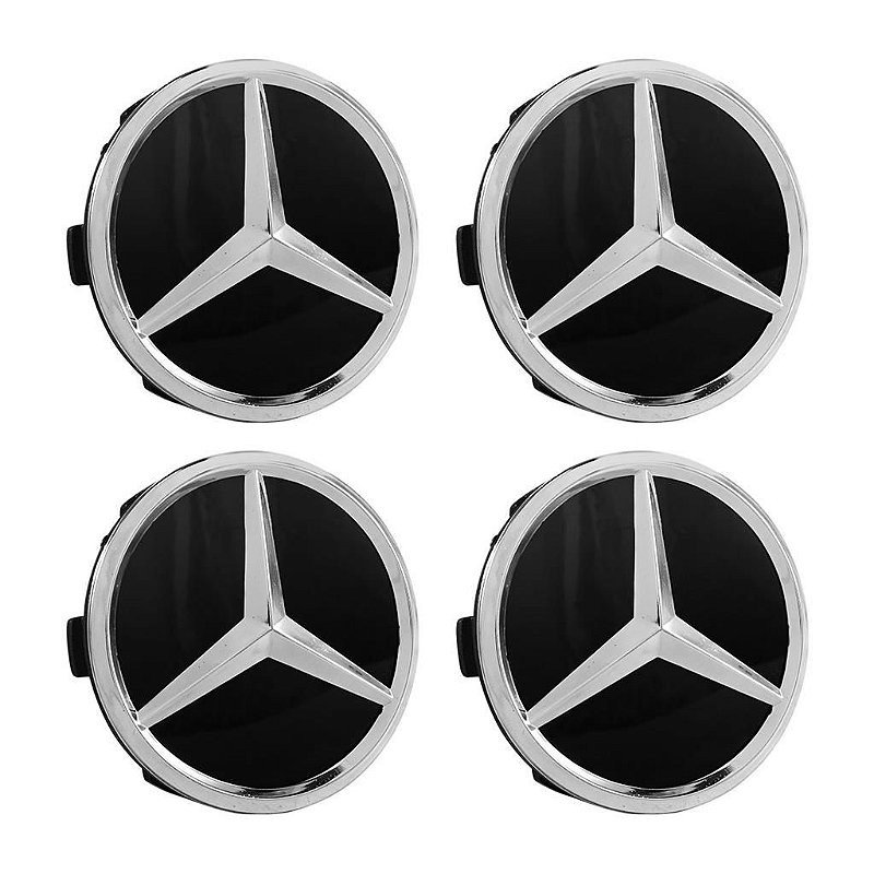 Jogo Calotinha Mercedes 75mm Preta Brilhante com Emblema Cromado em Oferta na Shopee