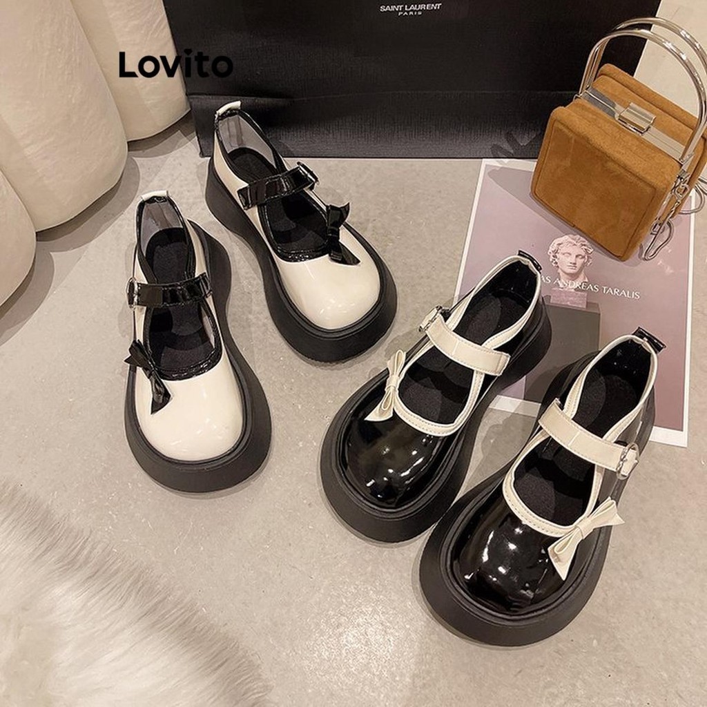(Trendy) Lovito Sapatos de couro estilo lolita e branco e tiras Mary Jane Mary Jane para mulheres LFA59279 - Women Shoes