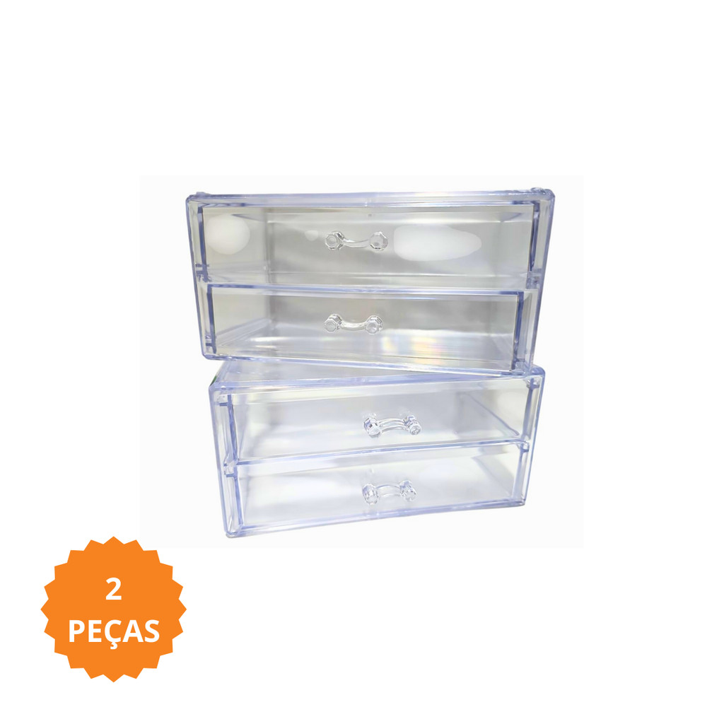 Kit 2 Porta Maquiagem Pinceis Joias Pulseiras Aneis 4 Gavetas em Acrilico Organizador