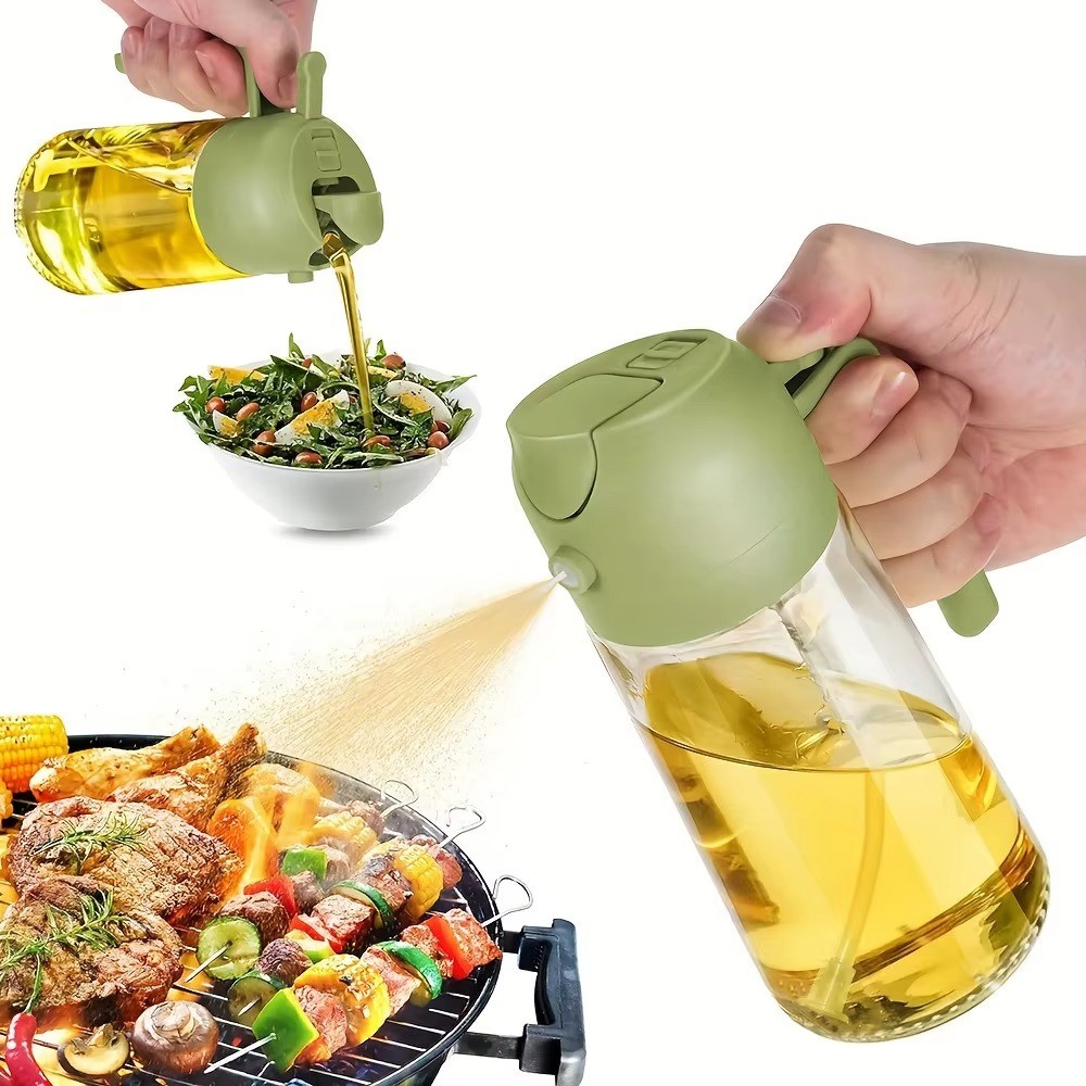 Garrafa de Spray de Oleo 2 em 1 Pulverizador 470ml Dispenser de Cozinha para Salada