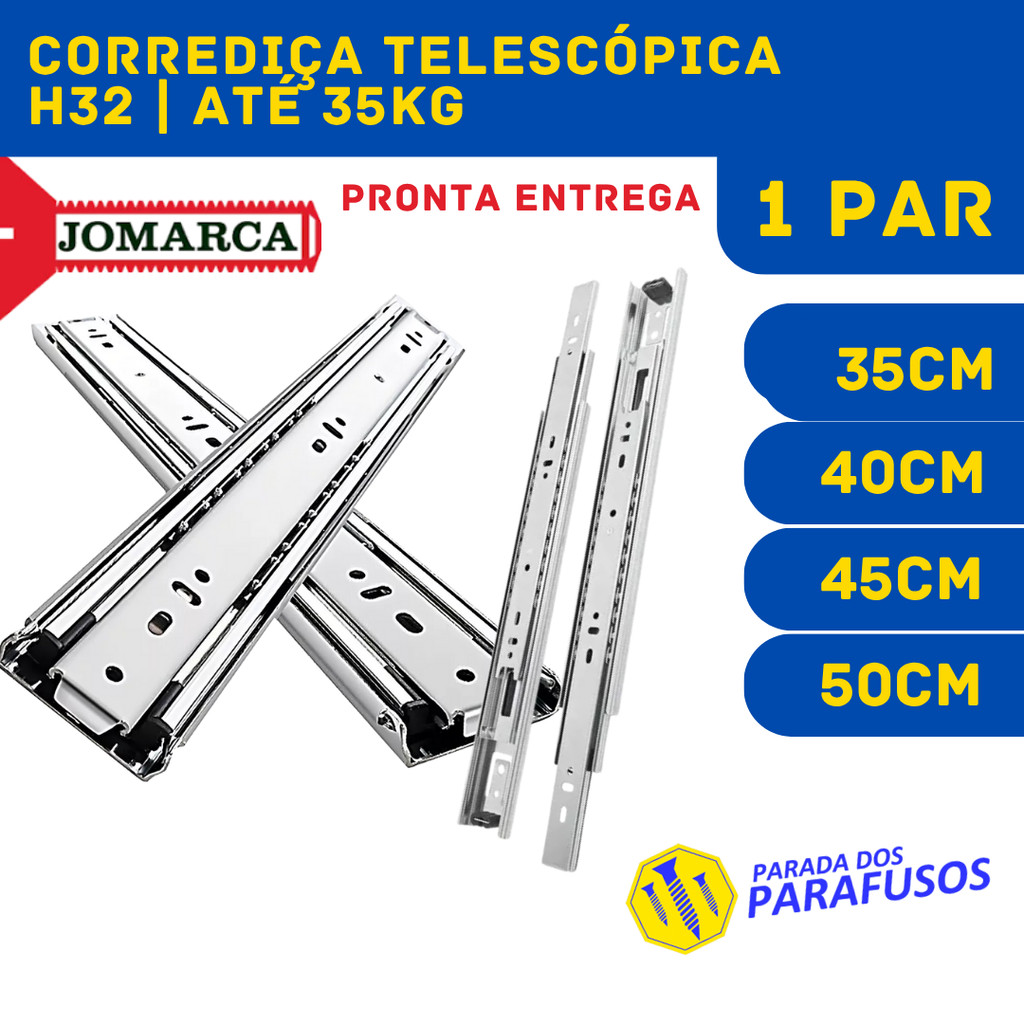 Corrediça Telescópica Aço H32 Jomarca Par 35kg 35 a 50cm em Oferta na Shopee