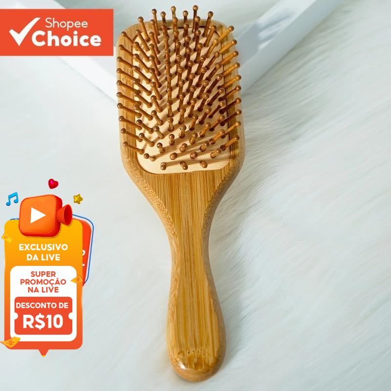 Escova De Cabelo De Bambu Natureza Antiestática De Madeira Couro Cabeludo Massagem Pente A...