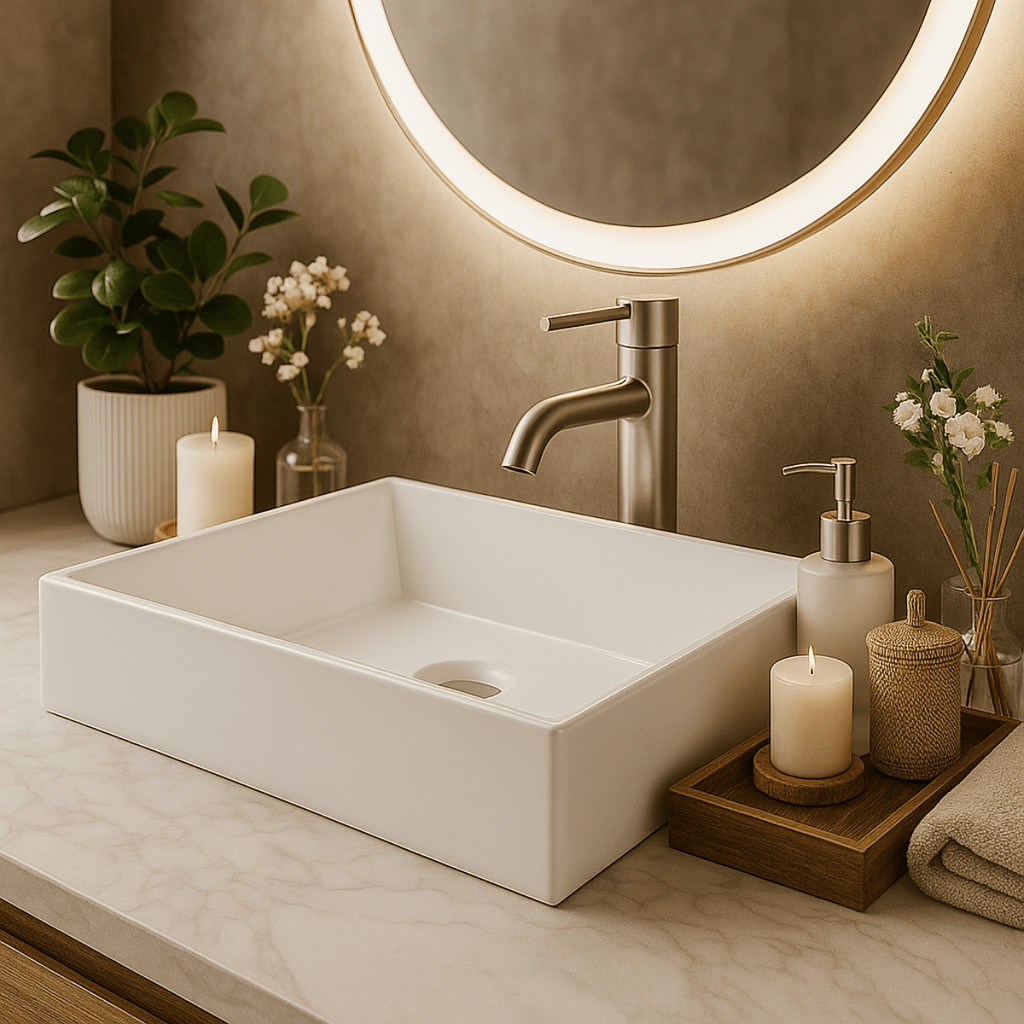 PROMOÇÃO Cuba Pia Banheiro de Sobrepor Retangular Lavabo Mármore Sintético Compacta Moderna Torino