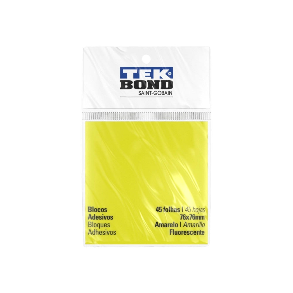 Bloco Adesivo Tekbond Amarelo Fluorescente com 45 Folhas 76x76mm - Stationery