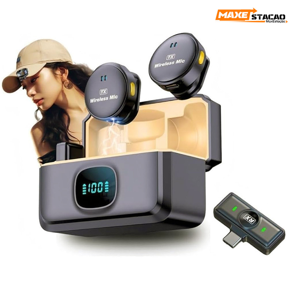 Mini Microfone De Lapela Sem Fio Profissional Magnético Com Cancelamento De Ruído Para iPhone Android Type C Phone