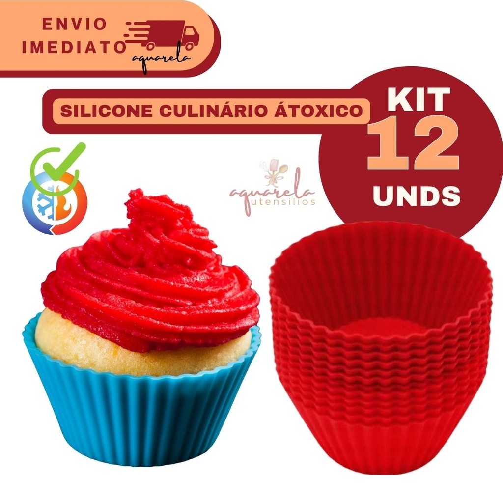 Kit 12 Forminhas de Silicone Cupcake Mini Bolo Air Fryer