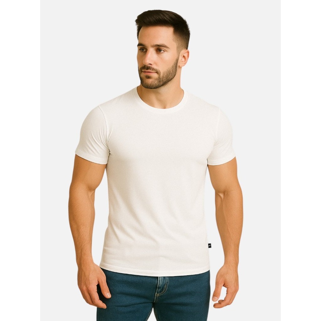 Camiseta Masculina Básica Slim Gola Careca Viscose Elastano