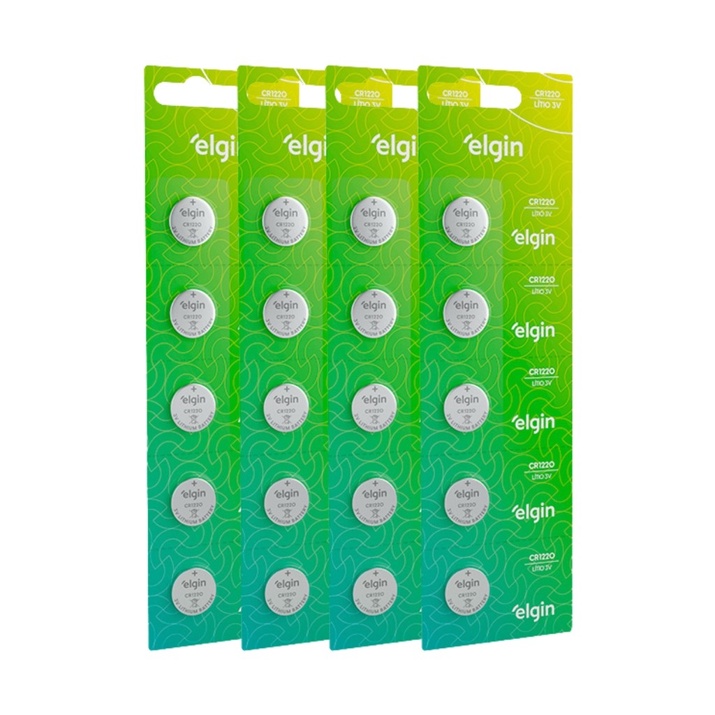 Kit 20 Bateria Pilha Moeda Cr1220 3V 4 Cartela Relógio Elgin