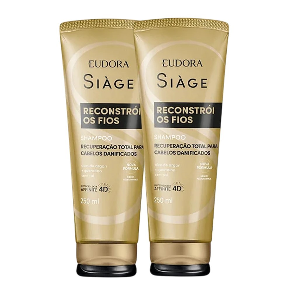 Kit 2 Shampoo Reconstrução Reparação Reconstrói Os Fios Restauração 250ml Eudora Siàge