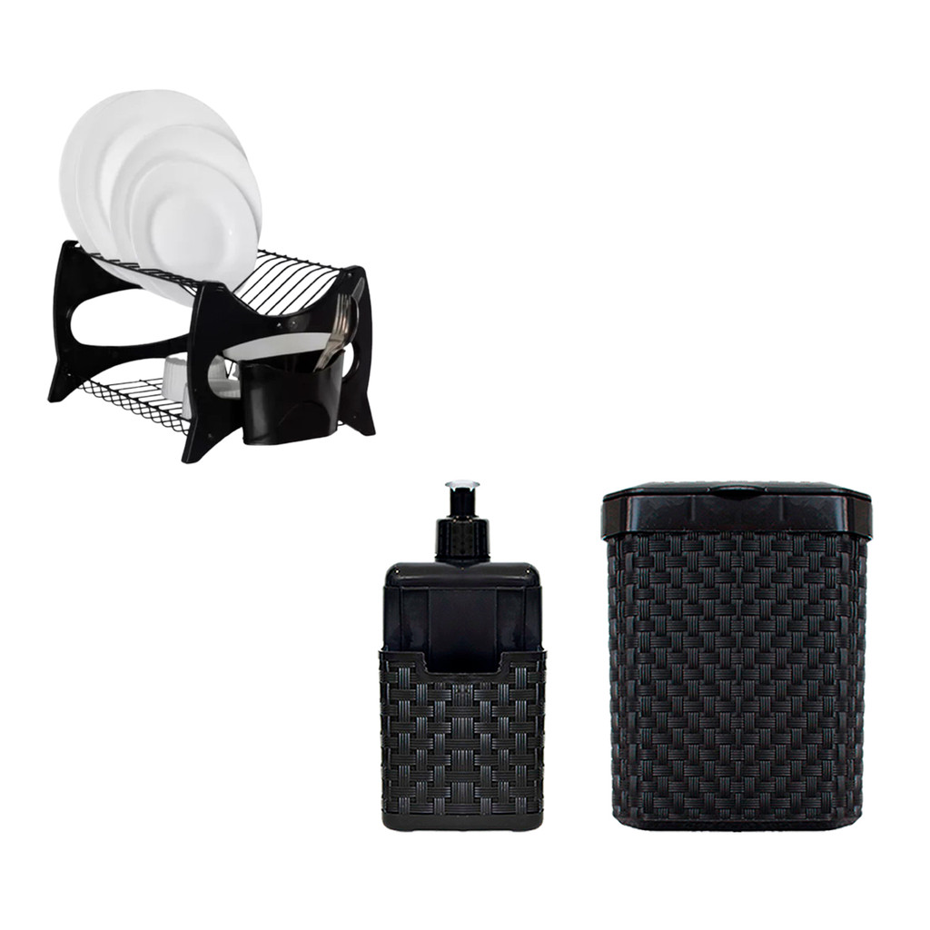 Kit para Pia de Cozinha Escorredor Dispenser e Lixeira em Oferta na Shopee
