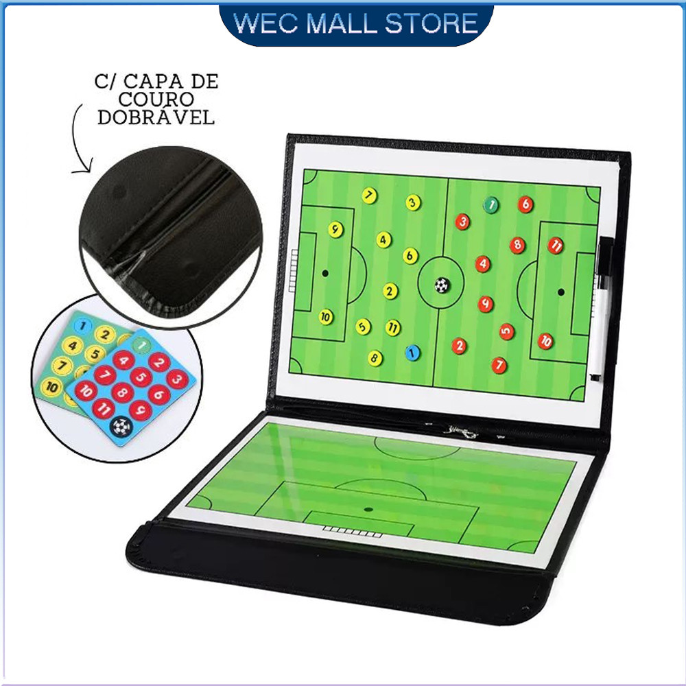 Prancheta Tatica de Futebol capa de couro dobrável técnico treinador imã portátil futebol 24x32cm em Oferta na Shopee