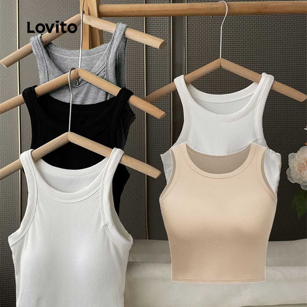 Lovito Blusa Feminina Casual Com Ombros À Mostra Regata Para O Verão/primavera LNE17211 em Oferta na Shopee