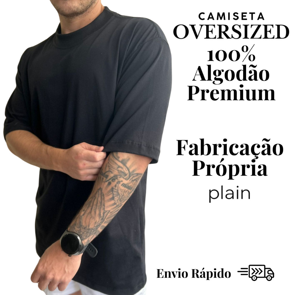 Camiseta Oversized Masculina Streetwear Lisa Gola Alta Americano Camisa Blusa 100% Algodão