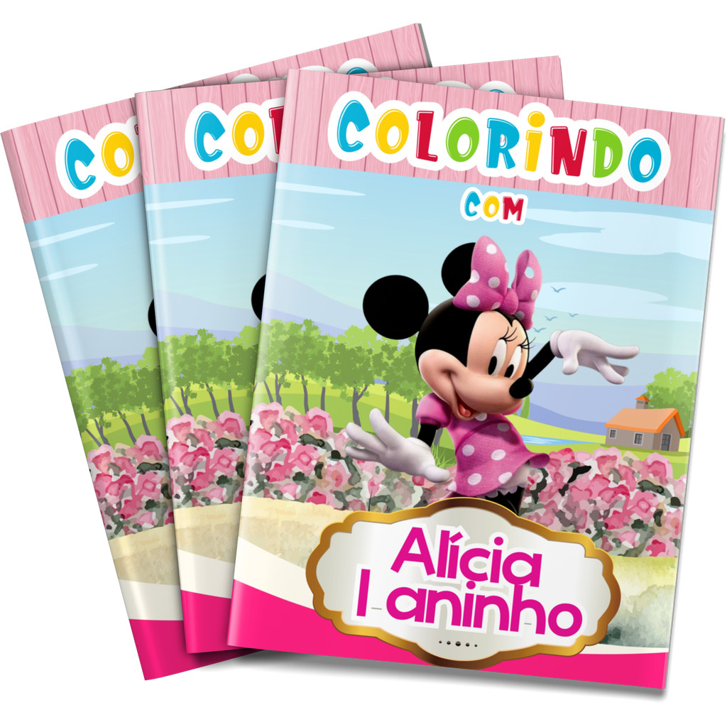 Lembrancinhas de aniversário infantil Minnie Rosa Livro de Colorir personalizado