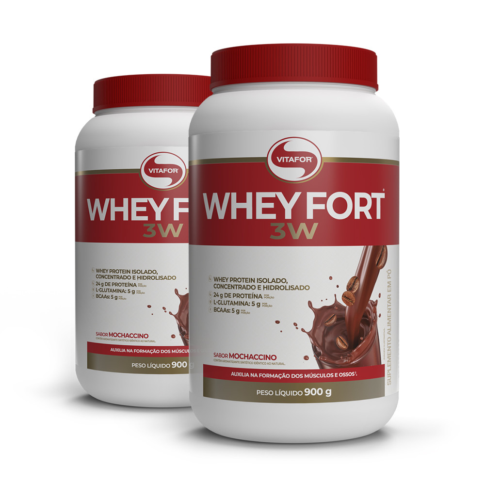 Kit 2 Whey Fort 3W Vitafor Mochaccino 900g