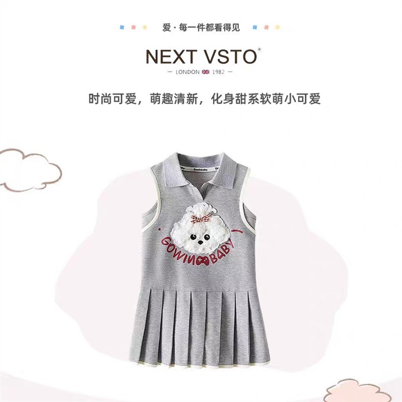 Meninas vestido novo verão polo saia menina bonito filhote de cachorro vestido de princesa moda colete vestido