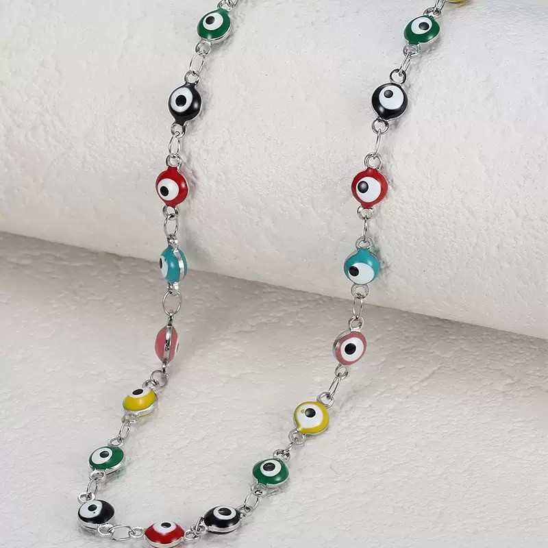 Colar Olho Grego em Vidro Colorido / Azul – Corrente Aço Inoxidável Ajustável em Oferta na Shopee