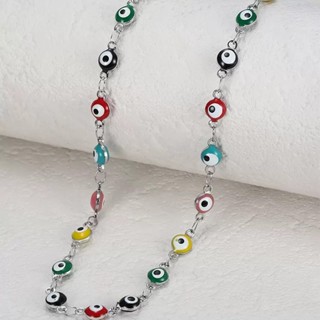 Colar Olho Grego em Vidro Colorido / Azul – Corrente Aço Inoxidável Ajustável em Oferta na Shopee