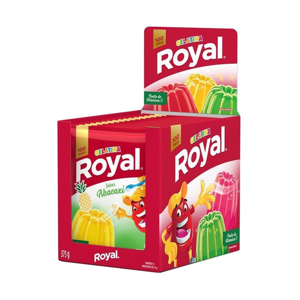 Gelatina em Pó Royal Abacaxi, 25g Display com 15 unidades