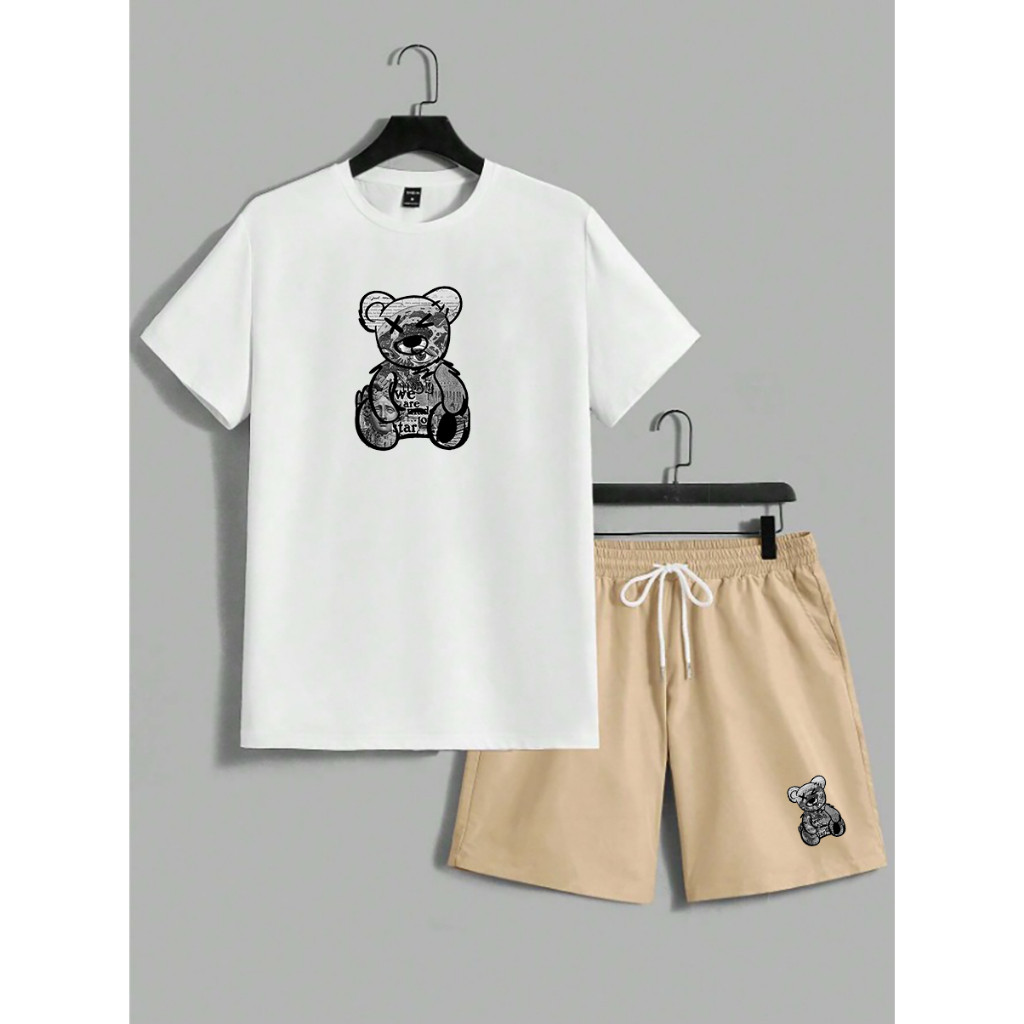 Kit Camiseta + Short Tectel Conjunto Urso New Jornal Life Masculino Lançamento Promoção