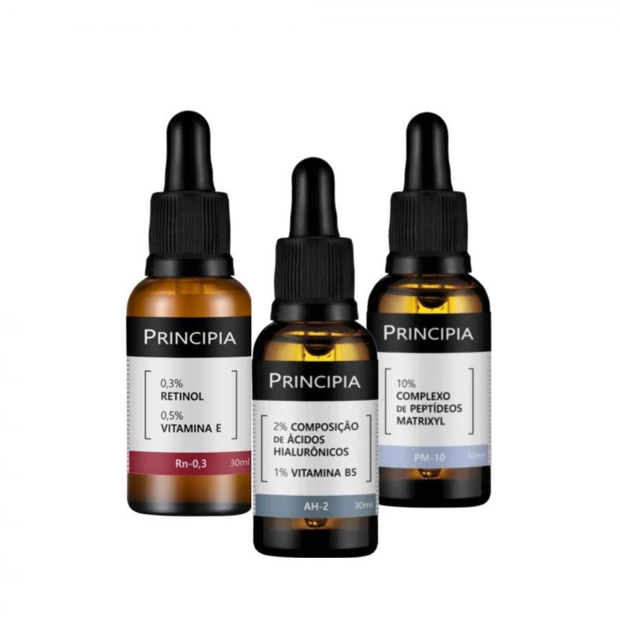 Kit Principia Trio Antissinais  Séruns AH-2, PM-10 e RN-0,3  Hidratação, Firmeza e Renovação da Pele