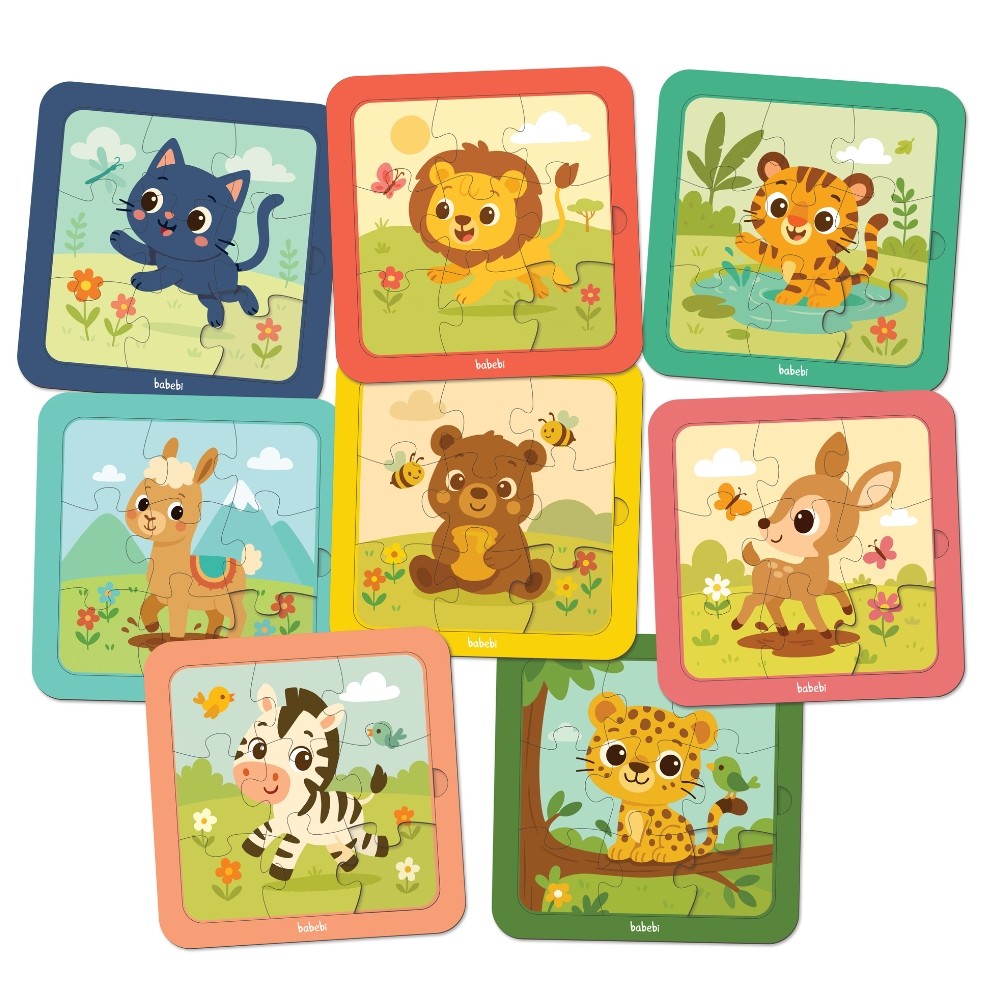 KIT 8 QUEBRA CABEÇAS ANIMAIS MADEIRA BABEBI 9 PEÇAS LÓGICO MDF JOGO EDUCATIVO INFANTIL BICHOS QUADRO