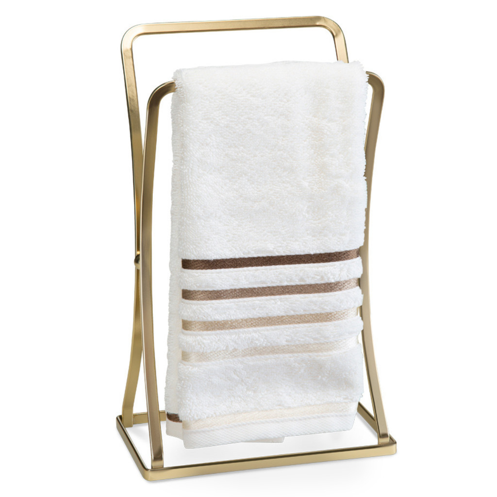 Porta Toalha Bancada Lavabo De Pia De Banheiro ou Lavabo Em Aço Dourado Gold Sem Furos 2 Toalhas