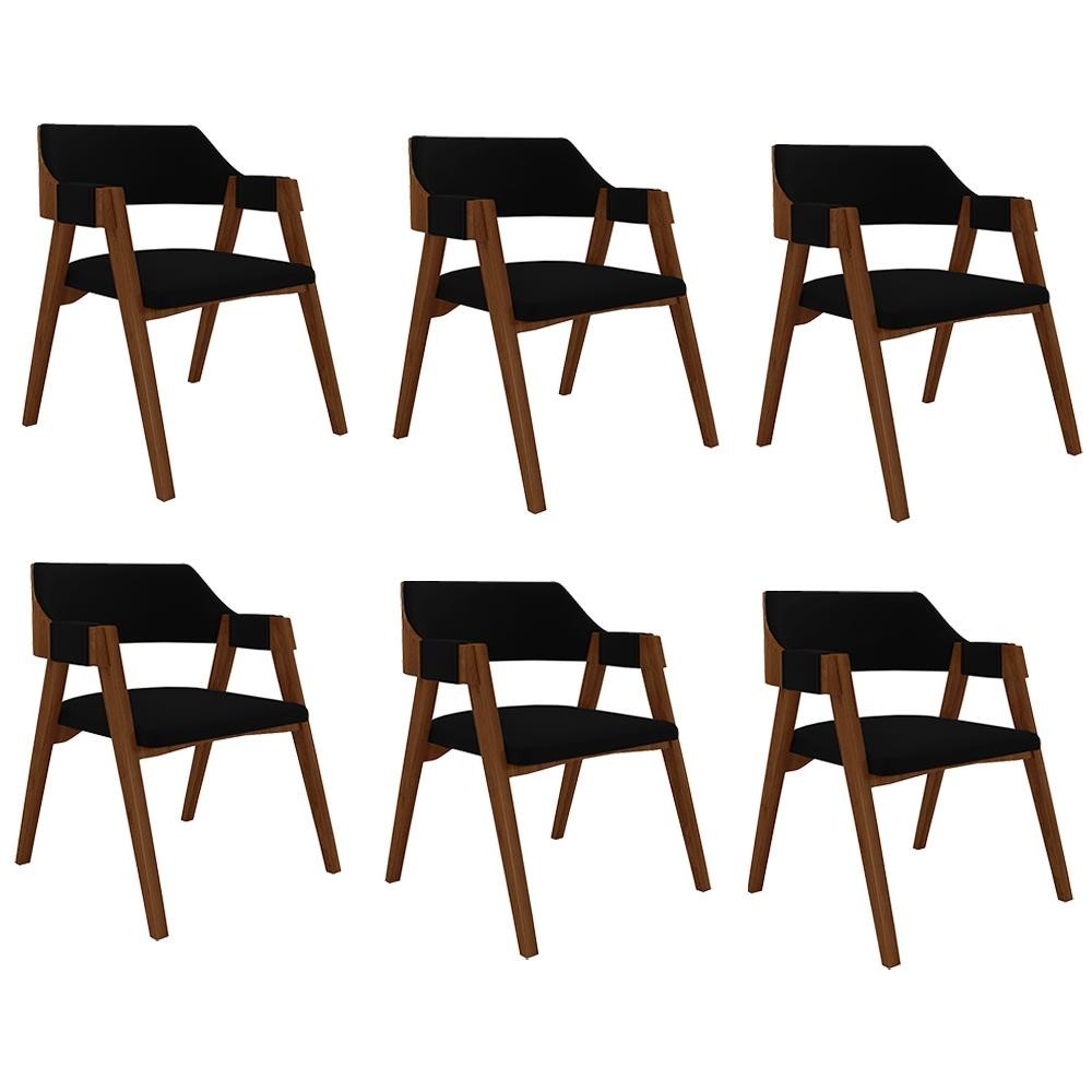 Imagem Kit 6 Cadeiras Sala de Jantar e Jogos Carteados Madeira Maciça Poker Veludo Preto/Imbuia G42 - Gran Belo