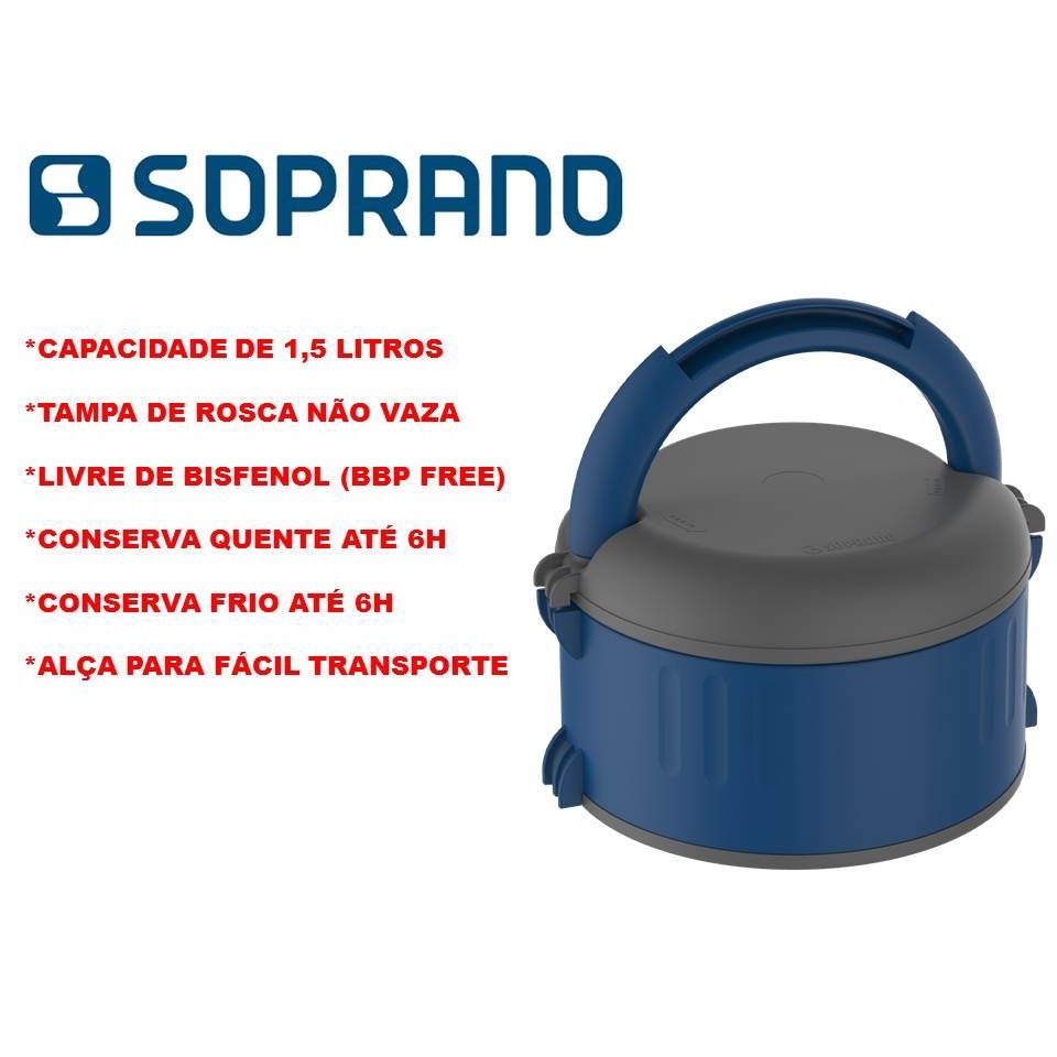 Marmita Térmica Pote Térmico 1,5 L Plus Com Alça e Tampa De Rosca Soprano