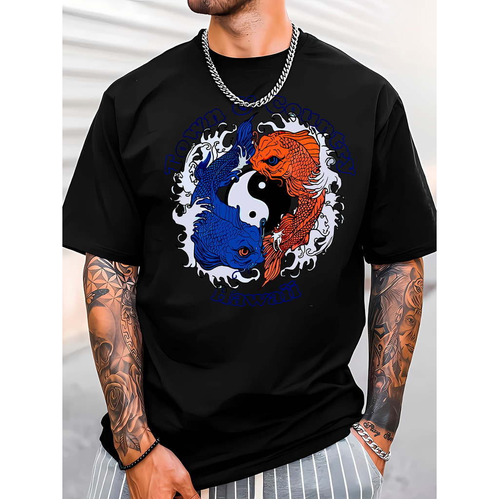 Camisa Manga Longa Yin Yang Carpa Algodão Lançamento 100% Algodão Prime