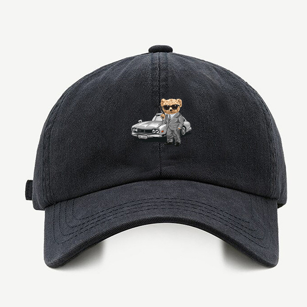 Bone baseball masculino preto Urso Carro EspiaoCom regualgem cores bege e branco