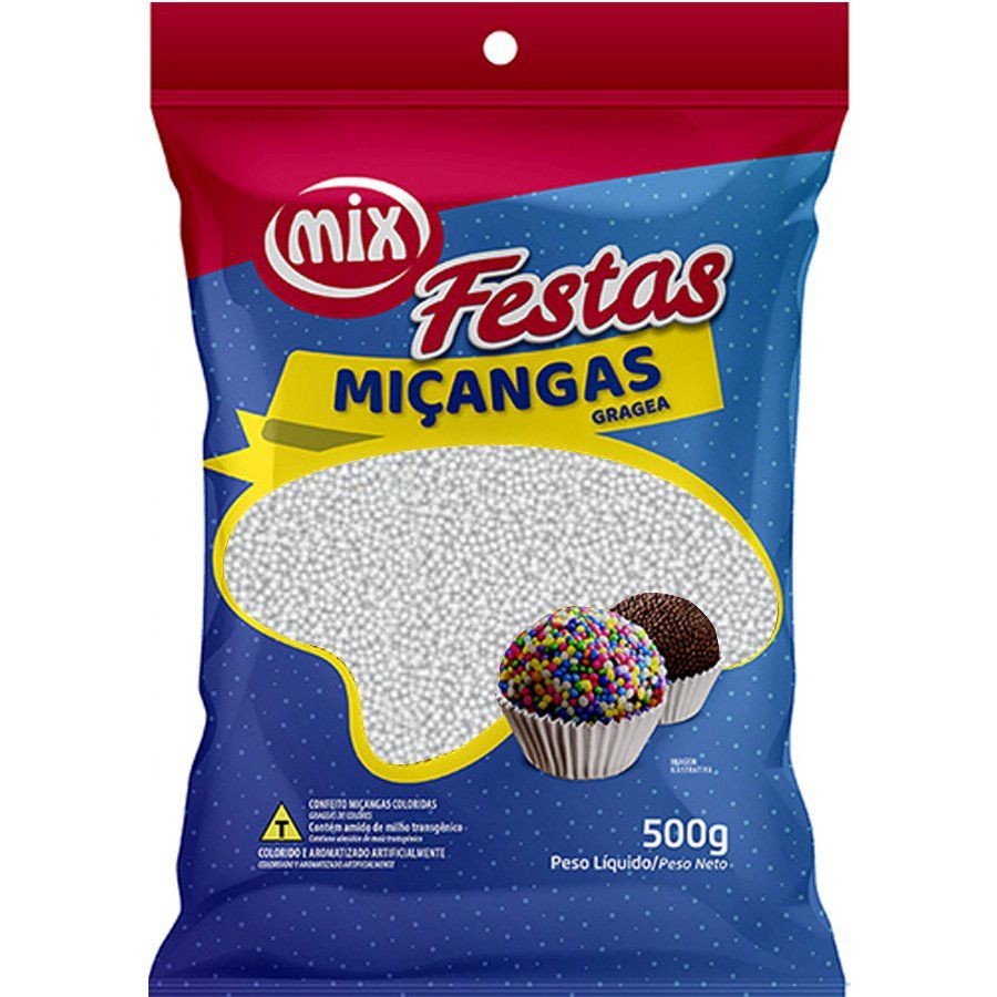 Confeito Miçanga Branca 500g - 01 unidade - Mix - Food & Beverages