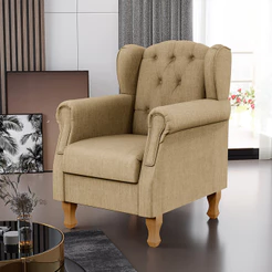 Poltrona Decorativa Para Sala De Estar Yara P02 Linho Bege Escuro - Lyam Decor
