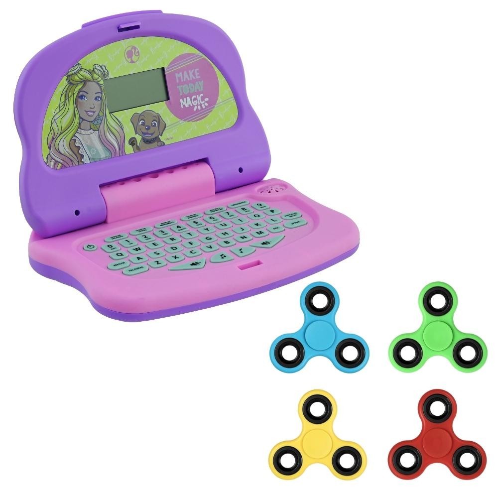 Kit Laptop Infantil Educativo Candide Barbie Charm Tech Bilíngue + 1 Fidget Spinner Sortido - Mom & Baby