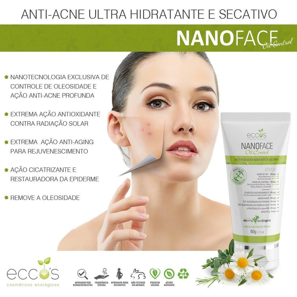 ECCOS Nano Face Oil Control Antiacne e Secativo Gel 60g
