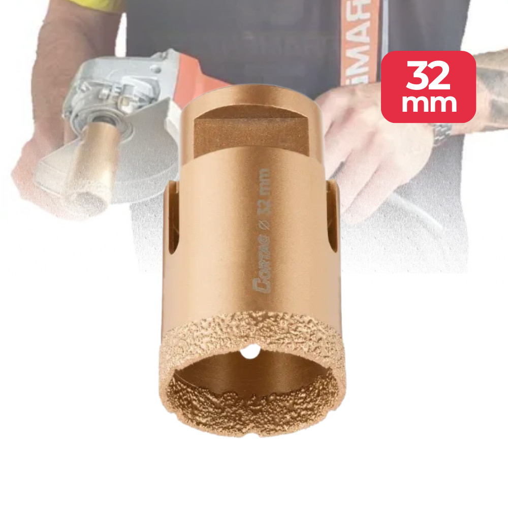 Serra Copo Para Esmerilhadeira Porcelanato Diamantado 32mm Rosca M14 Cortag Perfurar Cerâmica Granito Mármore