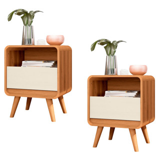 Kit 2 Mesas de Cabeceira Lateral Criado Quarto Retrô com Gaveta e Nicho Channel - Potenza em Oferta na Shopee