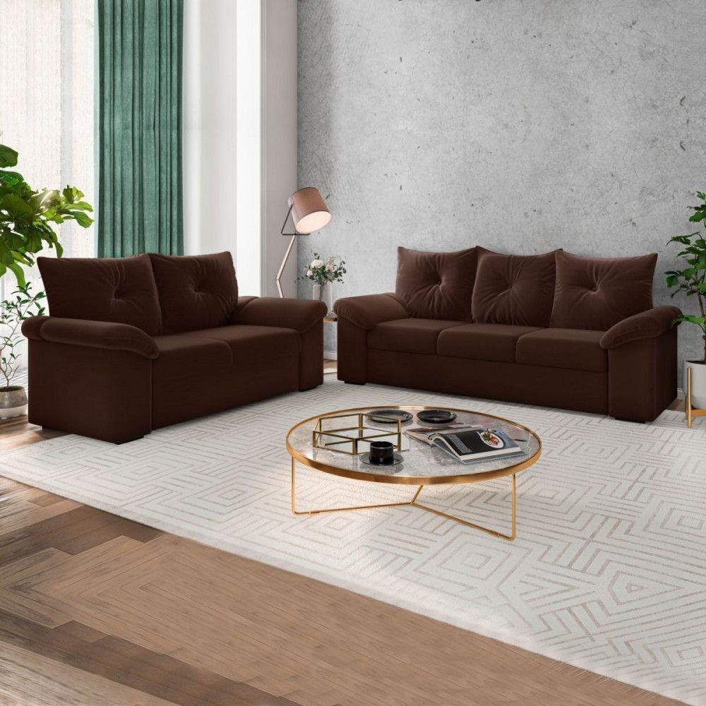 Kit Sofá 2 E 3 Lugares 1015 Mamflex Tabaco em Oferta na Shopee